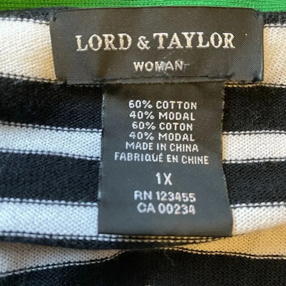 Lord & Taylor Women’s 1X Modal Cotton Cardigan Sweater Black White striped Soft - Picture 4 of 8